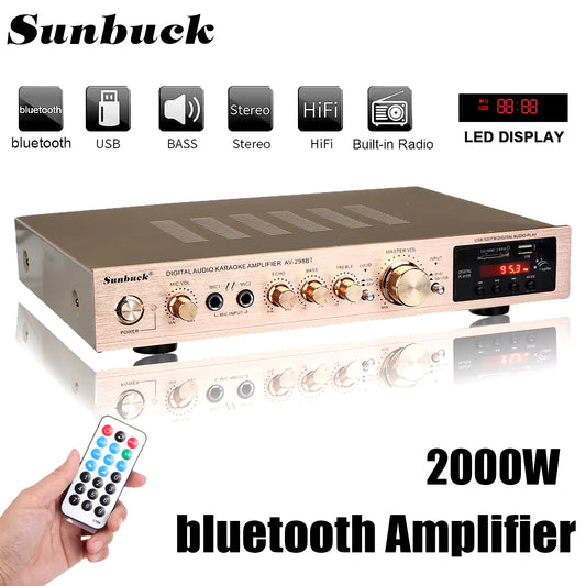 2000W 220V 110V Bluetooth5.0 Audio Power Amplifier Home Theater Amplificador Audio with Remote Control Support FM USB